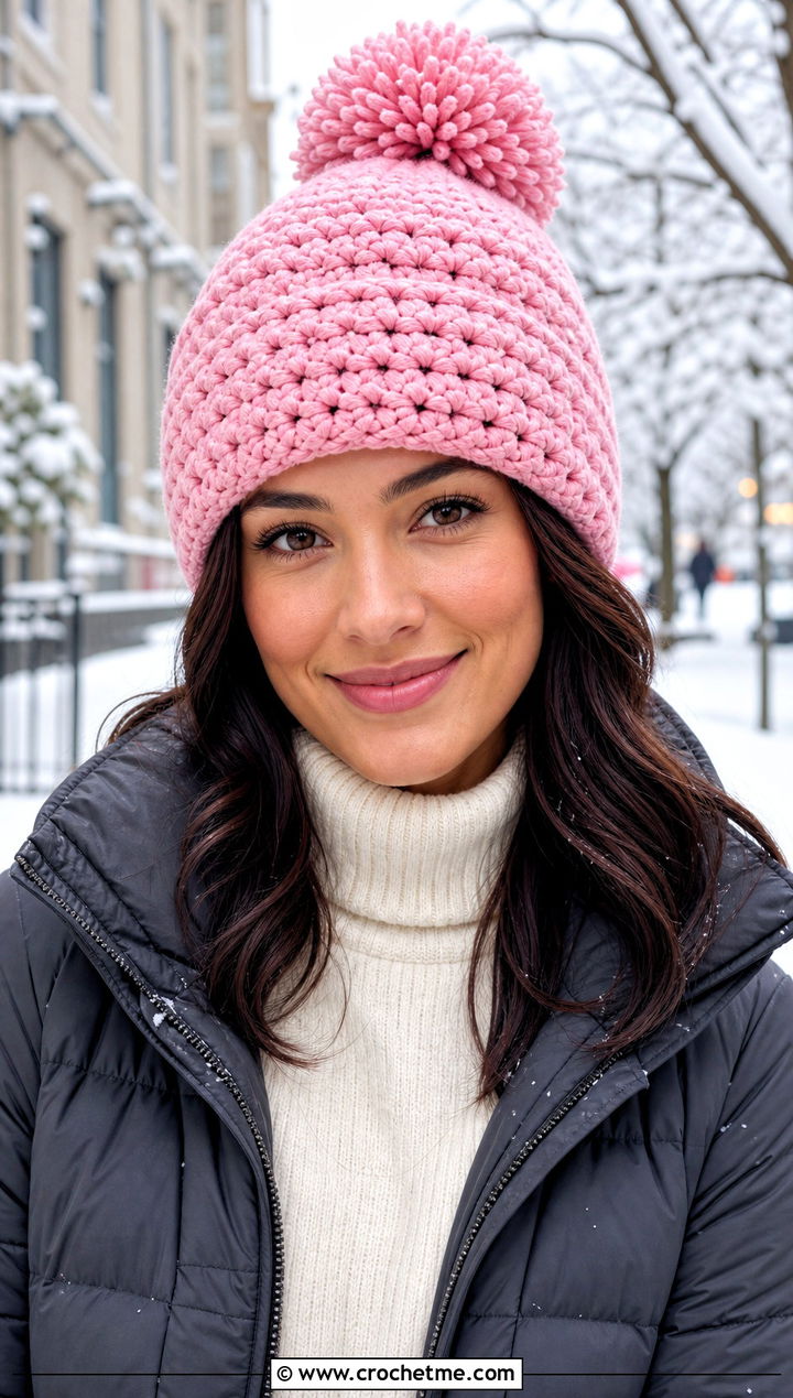 Crochet Pom Pom Hat With Puffer Coat Outfit - 20 Easy Crochet Womens Hat outfit ideas