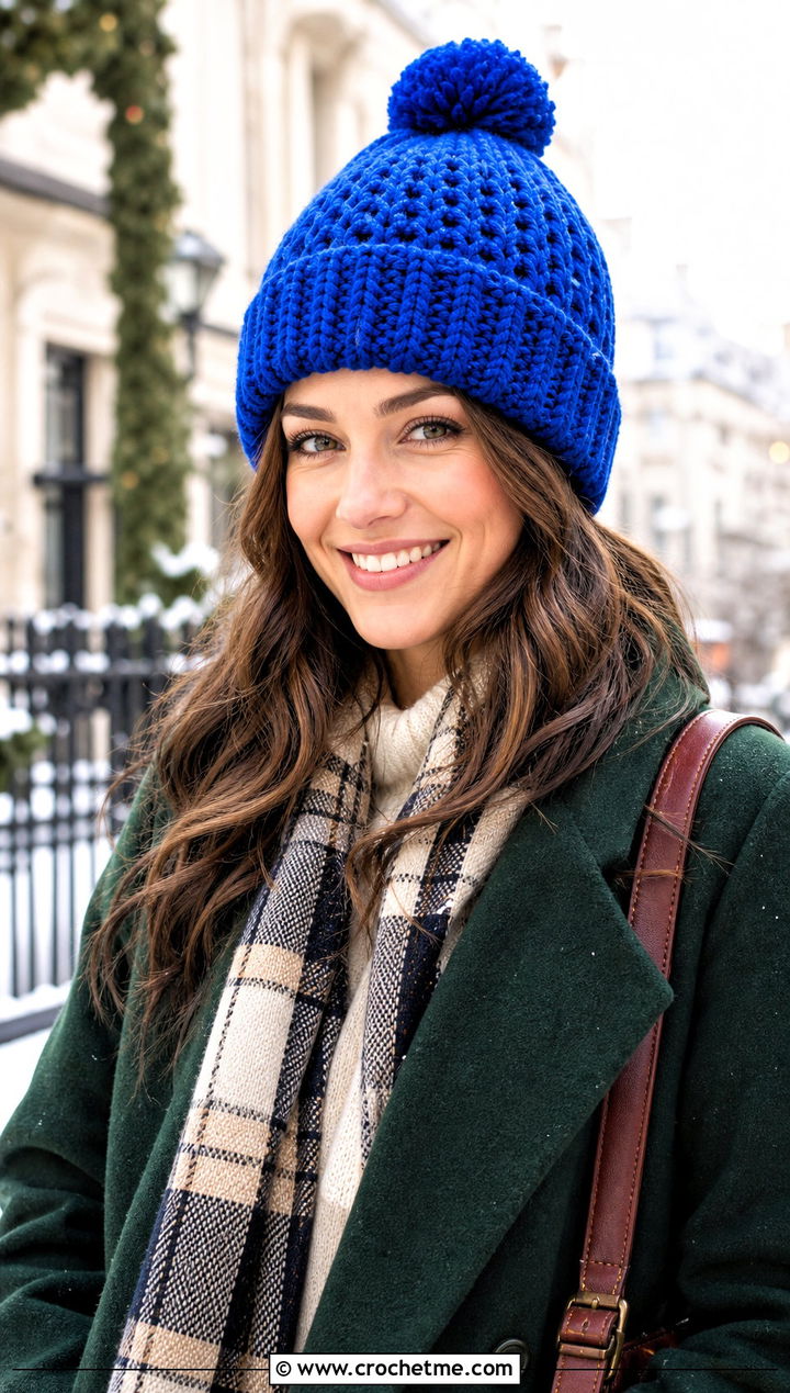 Crochet Pom Pom Hat With Wool Coat - 15 Crochet Hats All Sizes outfit ideas