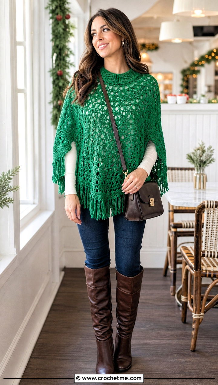 Crochet Poncho Boots Holiday Brunch Outfit - 30 crochet holiday outfit ideas