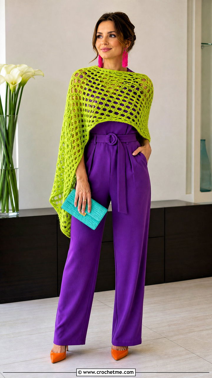 Crochet Poncho Over A Jumpsuit - 35 crochet poncho outfit ideas