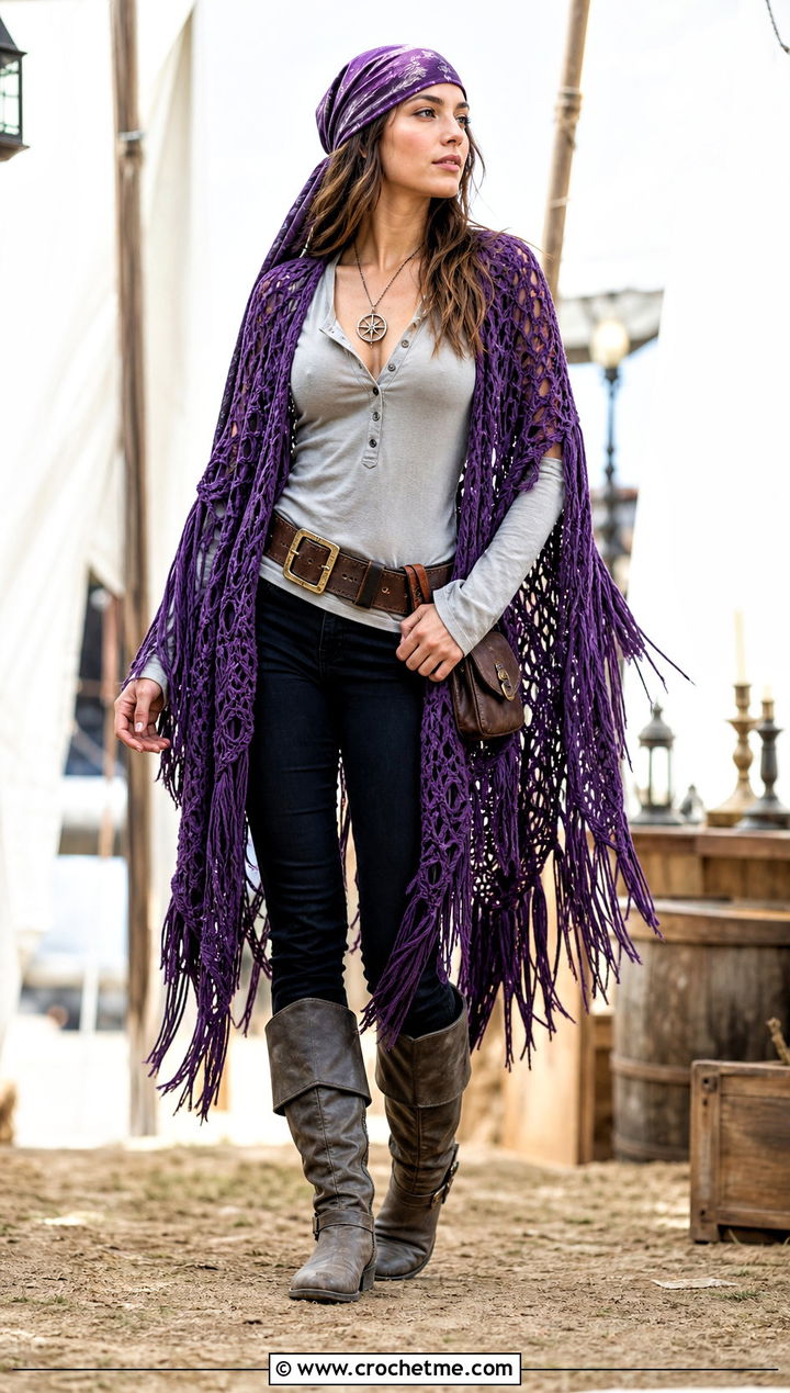 Crochet Poncho Pirate Costume With Skinny Jeans - 30 crochet pirate costume outfit ideas
