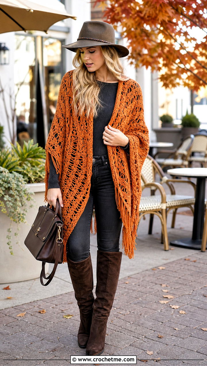Crochet Poncho Shawl With Skinny Jeans - 25 Stevie Nicks Crochet Shawl outfit ideas