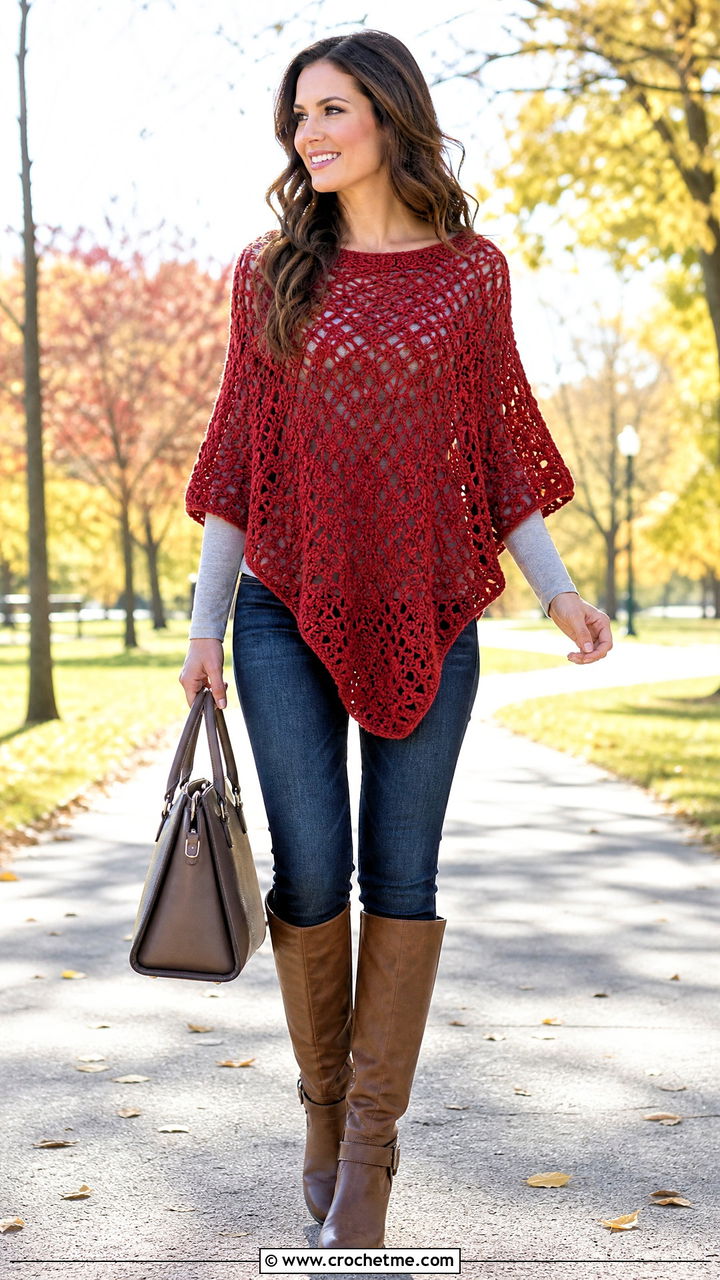Crochet Poncho Top With Skinny Jeans - 35 easy crochet tops outfit ideas