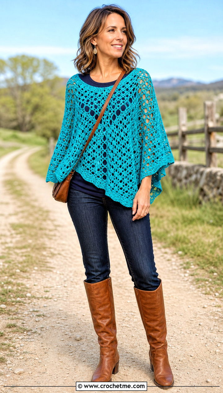 Crochet Poncho Top With Skinny Jeans - 35 spring crochet top outfit ideas