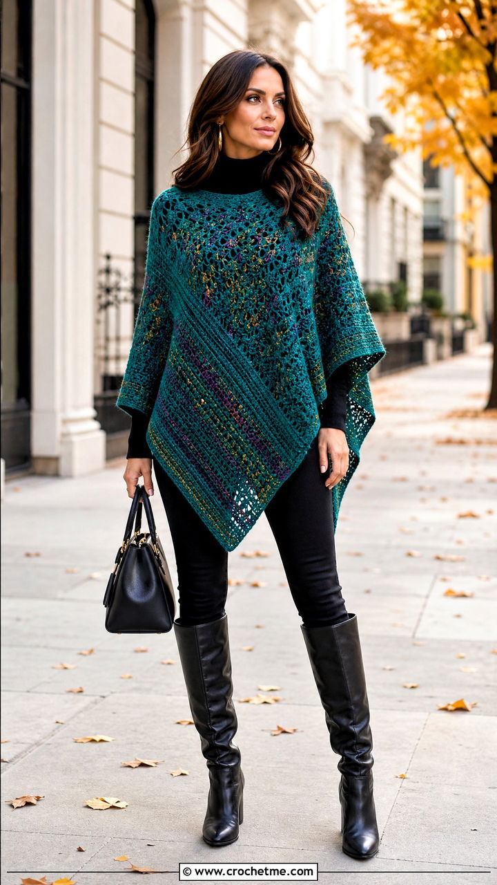 Crochet Poncho Top With Skinny Jeans - 35 colorful crochet top outfit ideas