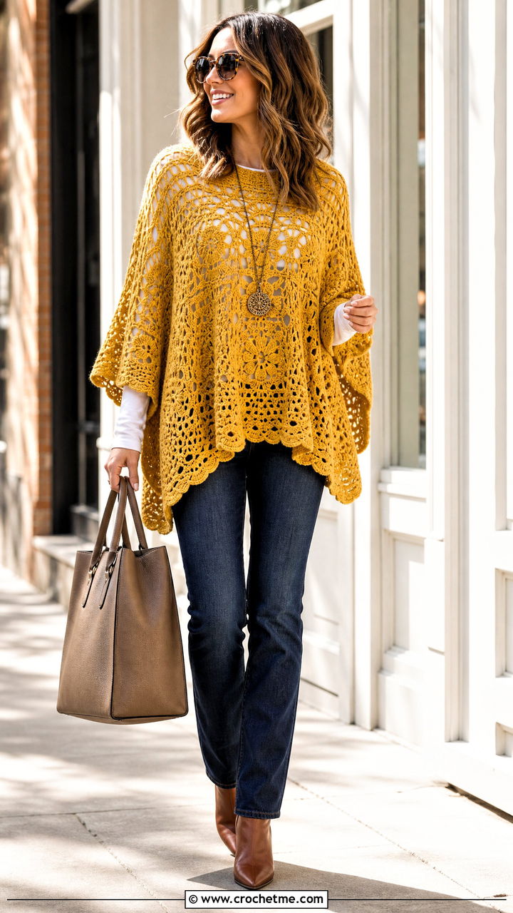 Crochet Poncho Top With Slim Jeans - 35 crochet top designs outfit ideas