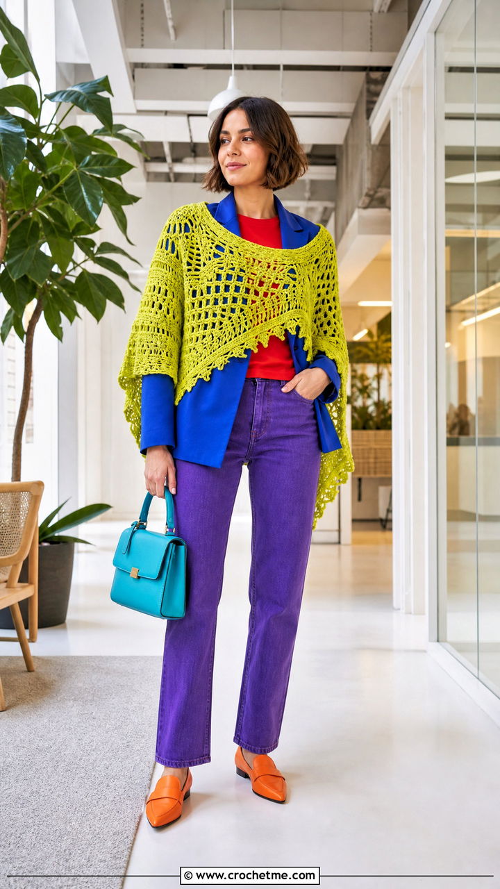 Crochet Poncho With A Blazer And Jeans - 35 crochet poncho outfit ideas