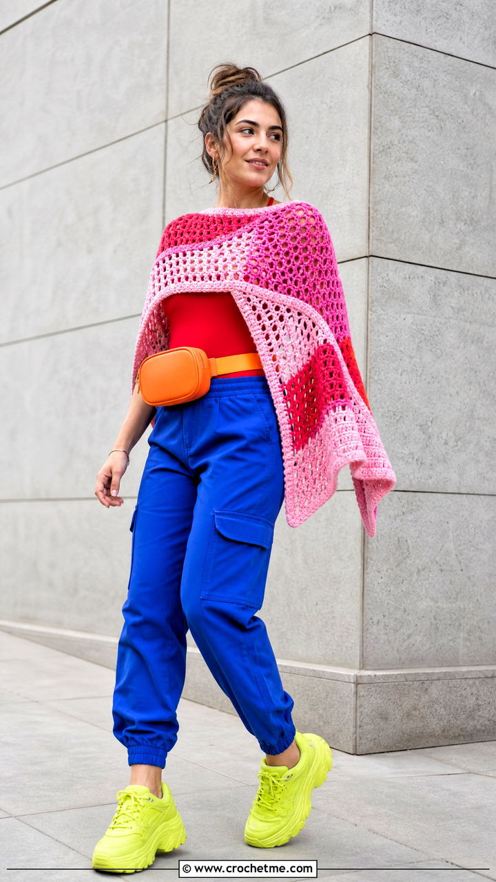 Crochet Poncho With Cargo Pants - 35 crochet poncho outfit ideas