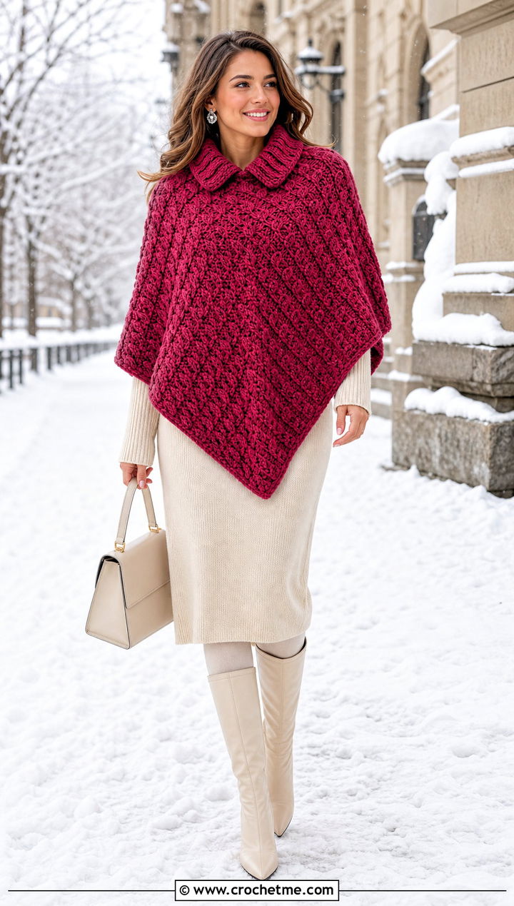 Crochet Poncho With Knit Midi Dress - 30 anime inspired crochet clothes and outfit ideas