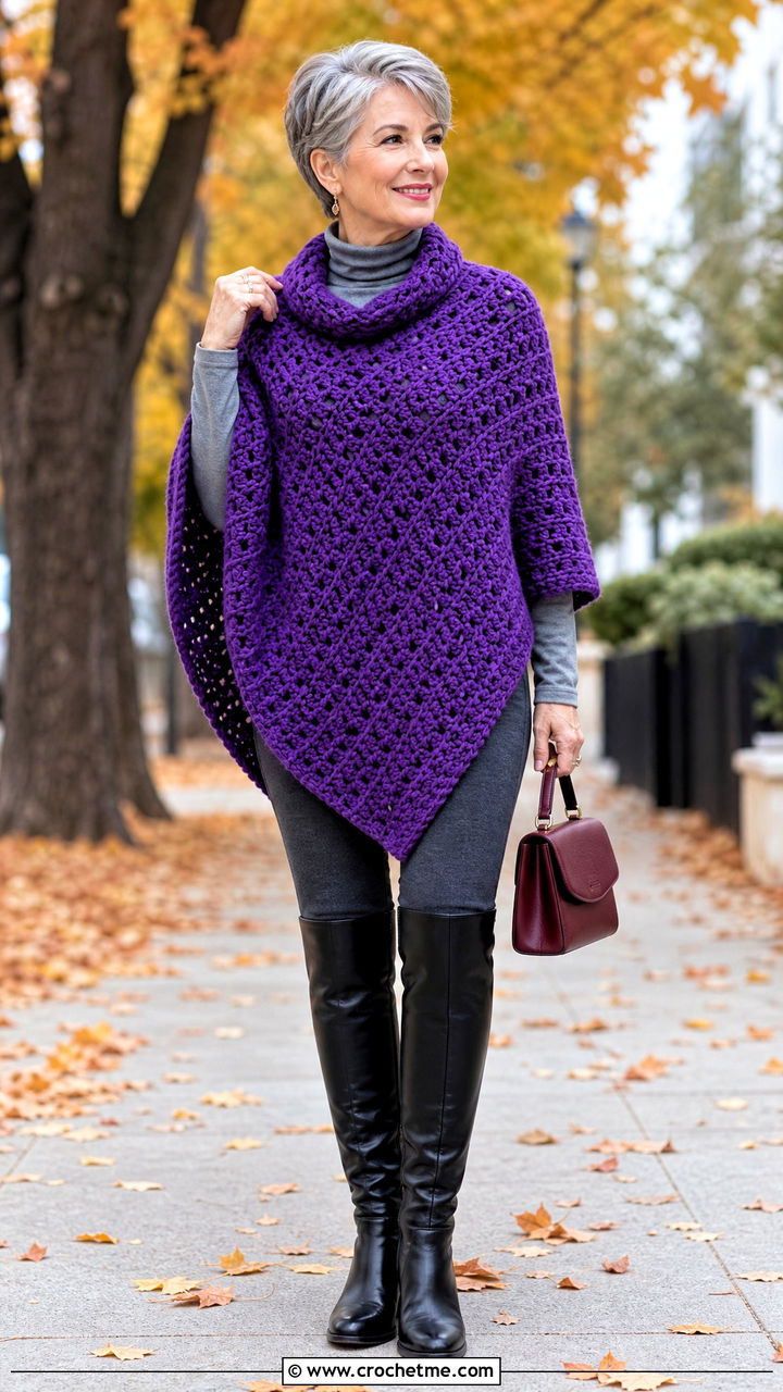 Crochet Poncho With Leggings And Knee High Boots - 35 autumn crochet clothes and outfit ideas