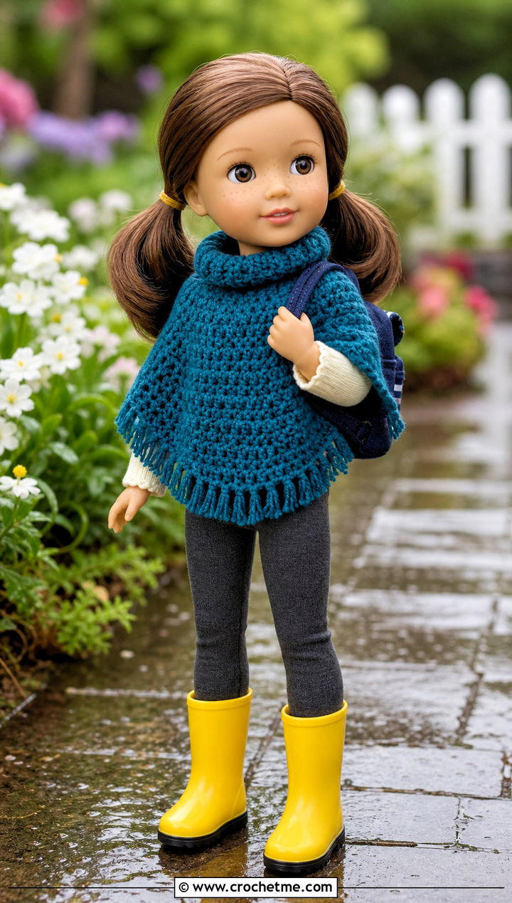 Crochet Poncho With Leggings And Rain Boots - 15 Crochet Wellie Wishers Doll Clothes and outfit ideas