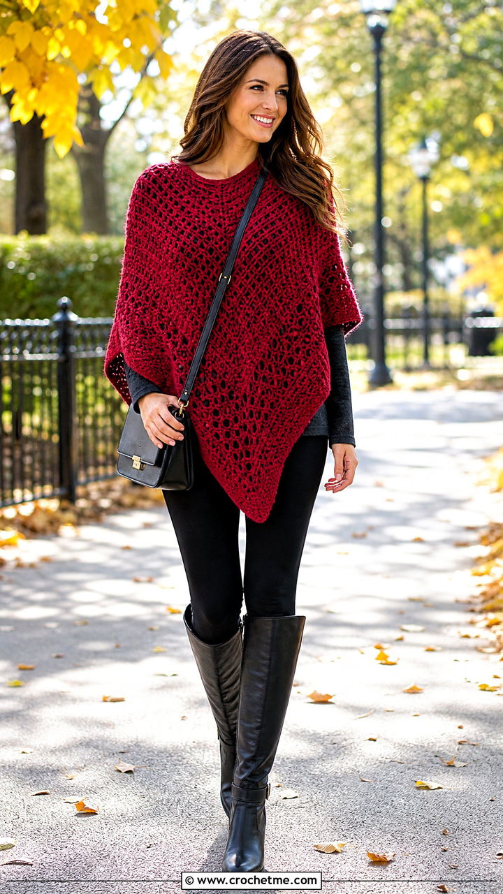 Crochet Poncho With Leggings And Riding Boots - 35 cute crochet clothes and outfit ideas