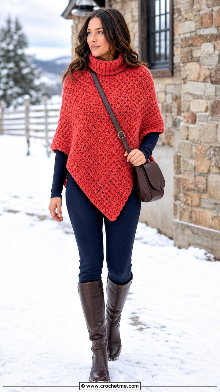 Crochet Poncho With Leggings And Tall Boots - 35 crochet winter clothes and outfit ideas
