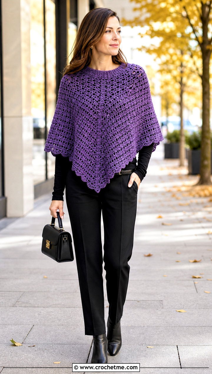 Crochet Poncho With Monochrome Base - 30 unique crochet clothes and outfit ideas