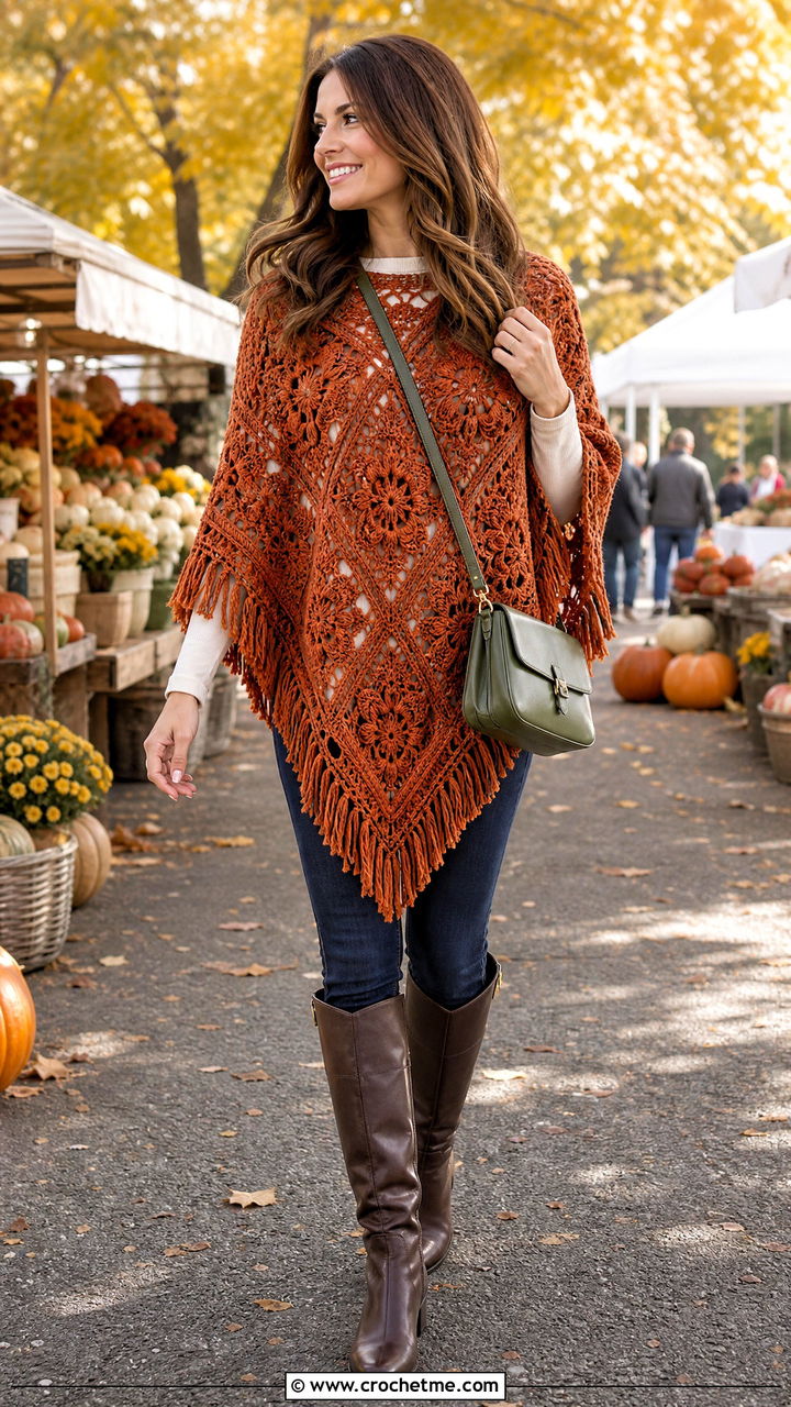 Crochet Poncho With Skinny Jeans And Boots - 35 easy crochet clothes and outfit ideas