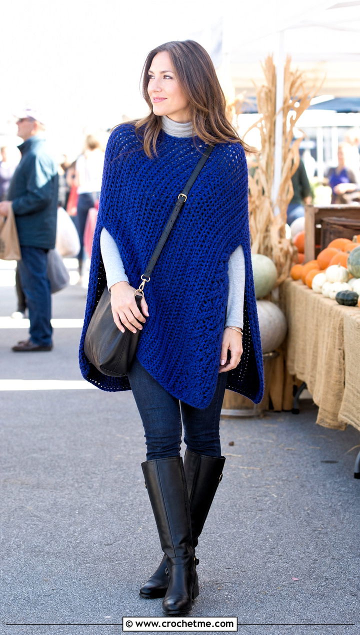 Crochet Poncho With Skinny Jeans And Tall Boots - 30 cute crochet clothing and outfit ideas