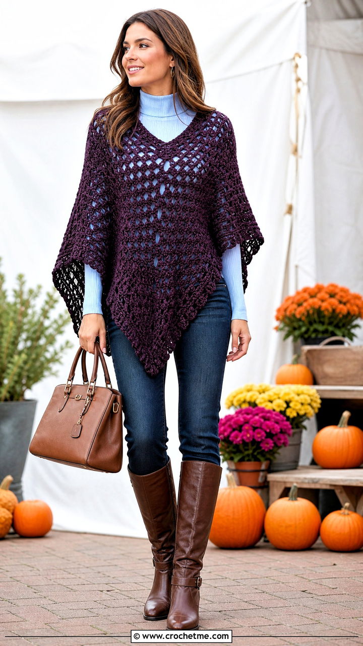 Crochet Poncho With Slim Jeans - 35 fall crochet clothes and outfit ideas