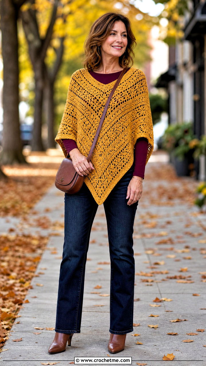 Crochet Poncho With Straight Leg Jeans - 35 crochet clothing and outfit ideas