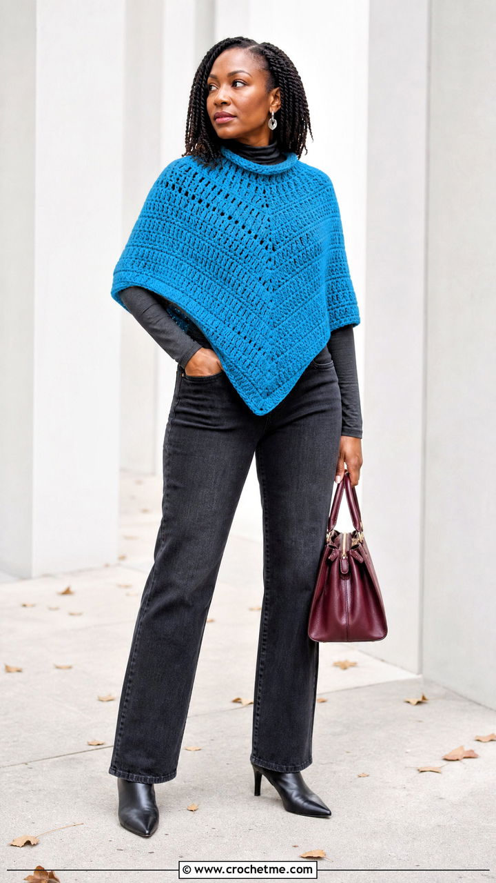 Crochet Poncho With Straight Leg Jeans - 35 crochet outfits black women outfit ideas