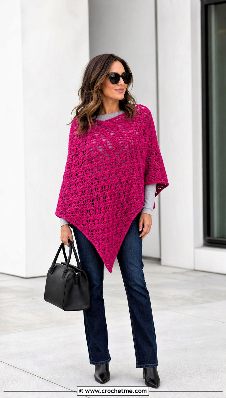 Crochet Poncho With Straight Leg Jeans - 25 unique crochet clothing and outfit ideas