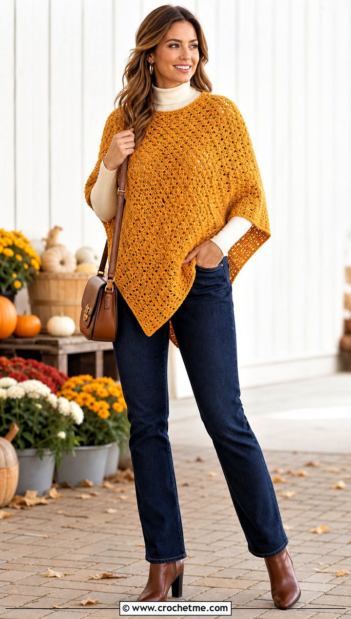 Crochet Poncho With Straight Leg Jeans - 20 crochet apparel and outfit ideas