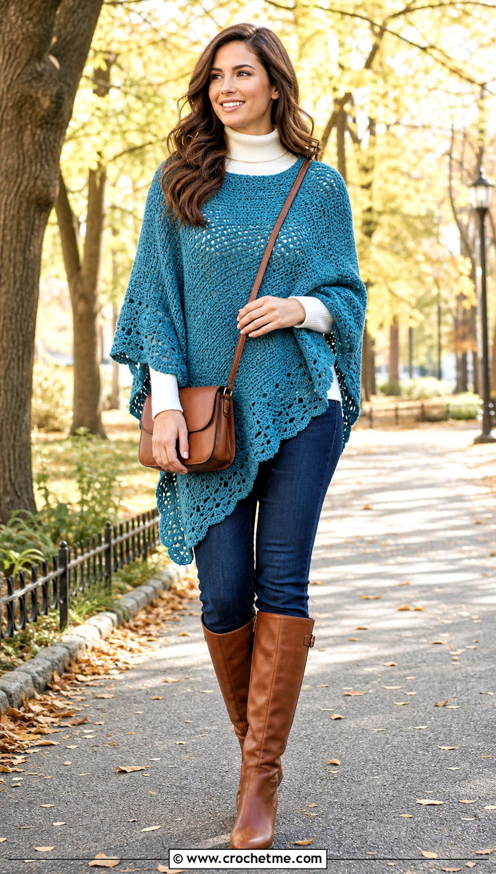 Crochet Poncho With Turtleneck And Jeans - 35 diy crochet clothes and outfit ideas