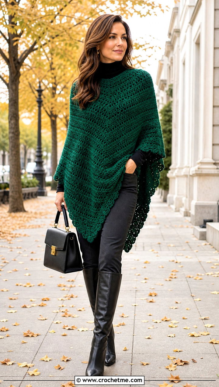 Crochet Poncho With Turtleneck And Slim Pants - 25 Crochet For Beginners Clothes and outfit ideas