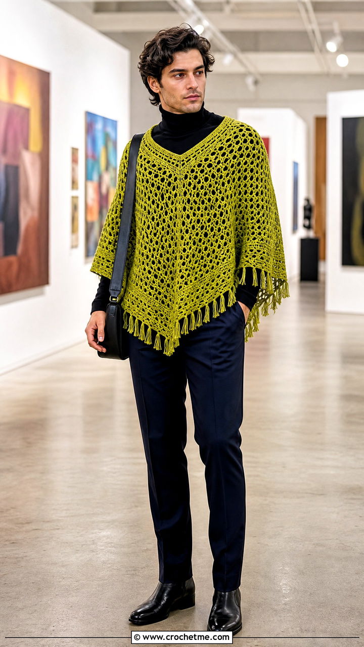 Crochet Poncho With Turtleneck And Trousers - 35 crochet outfits for men outfit ideas