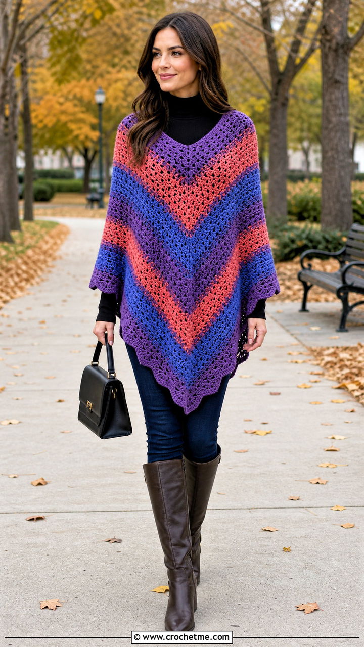 Crochet Poncho Wrap With Riding Boots - 35 crochet shawls and wraps outfit ideas