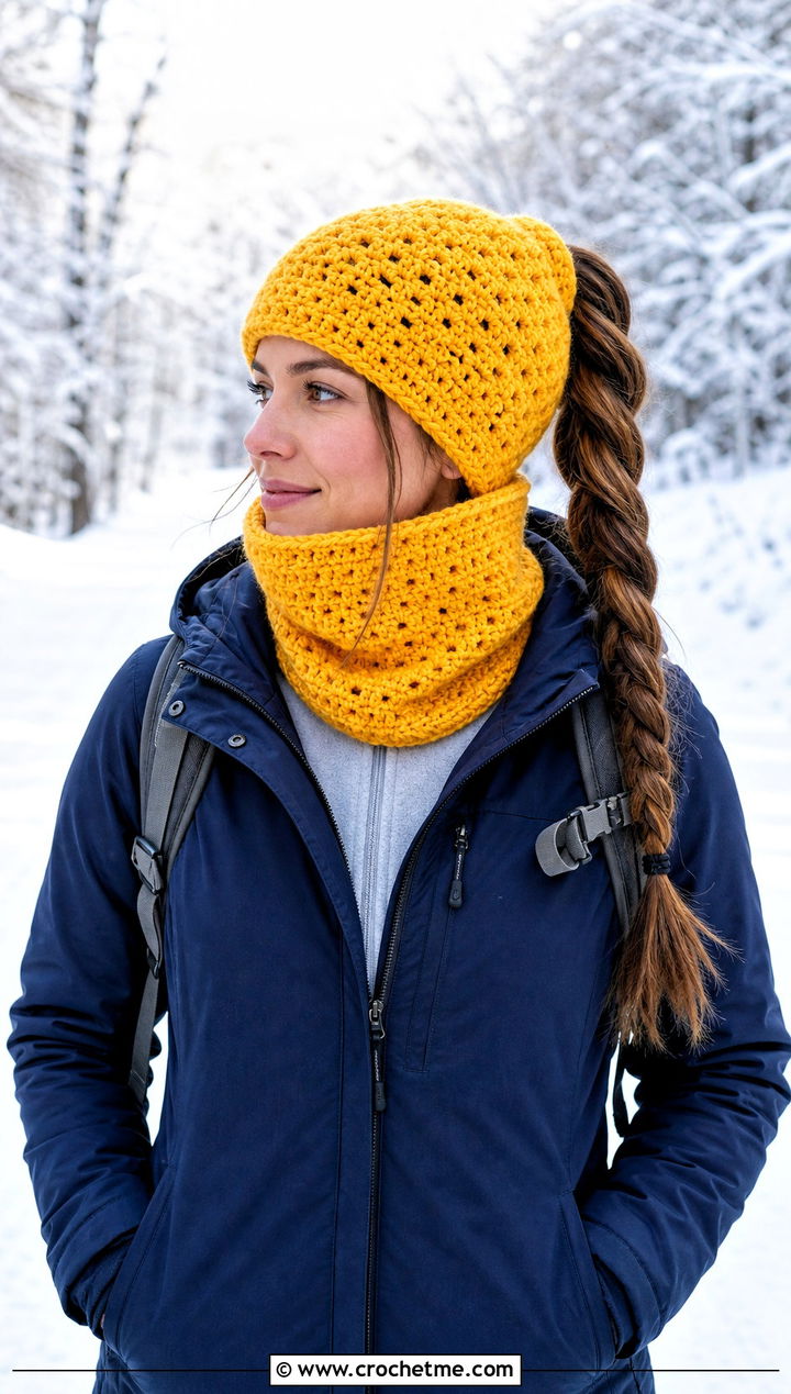 Crochet Ponytail Hat Neckwarmer With Parka - 20 easy crochet ponytail hat outfit ideas