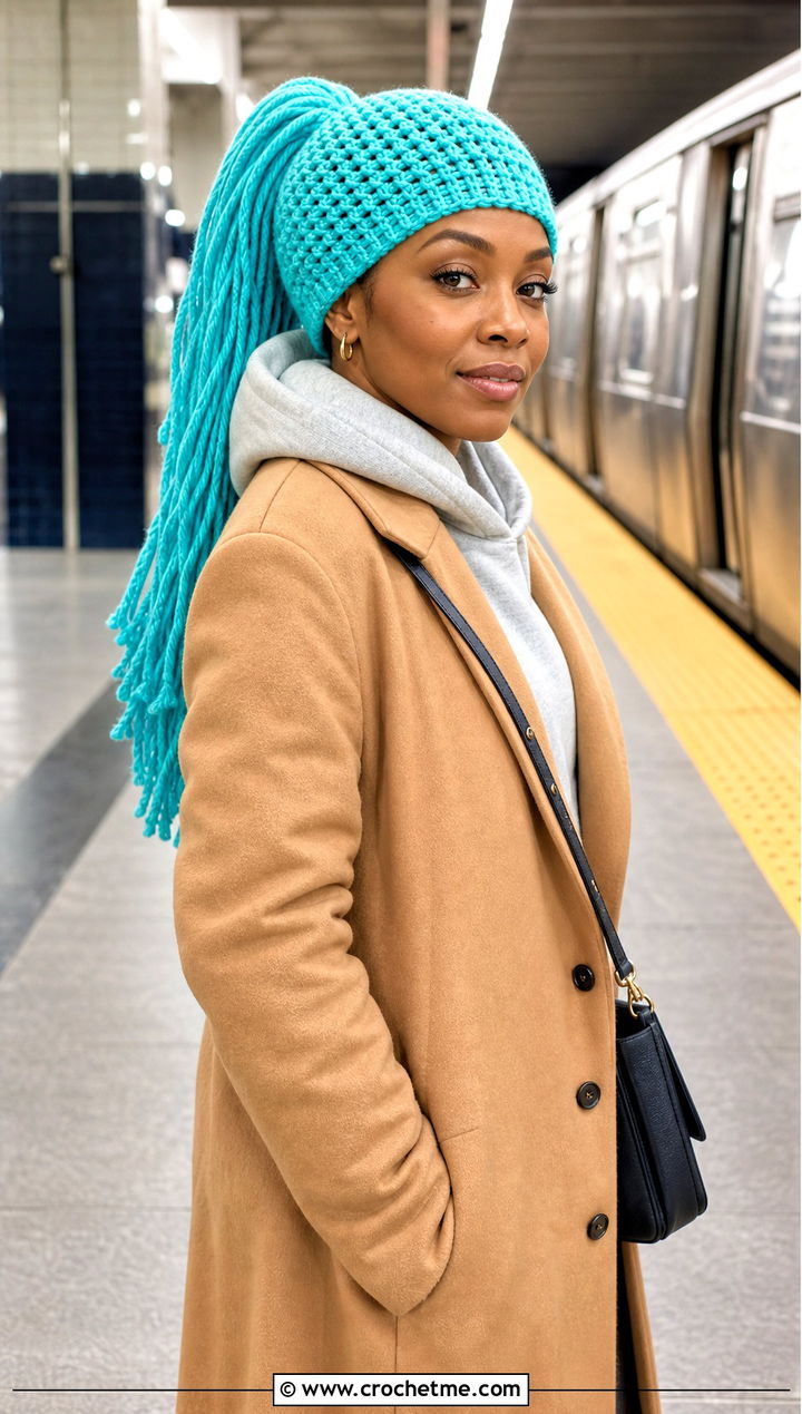 Crochet Ponytail Wig Hat With Hoodie And Tailored Coat - 20 Crochet Wig Hat outfit ideas