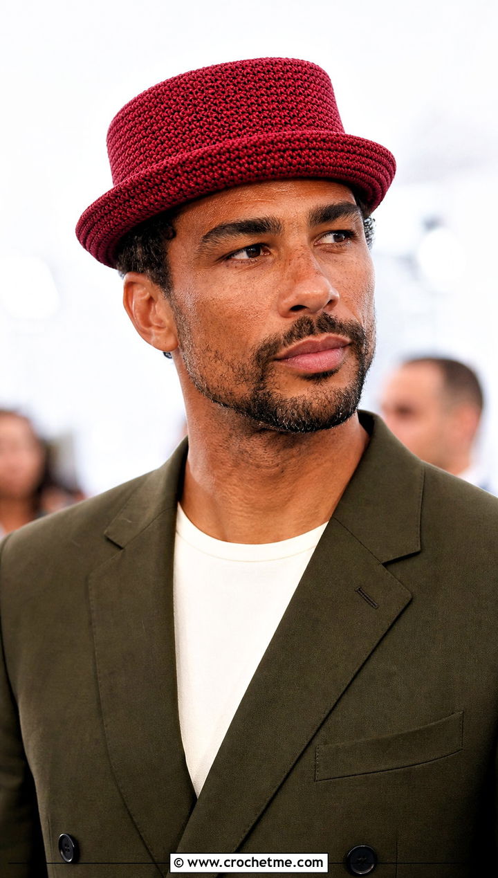 Crochet Pork Pie Hat With Relaxed Suit - 30 men crochet hat outfit ideas