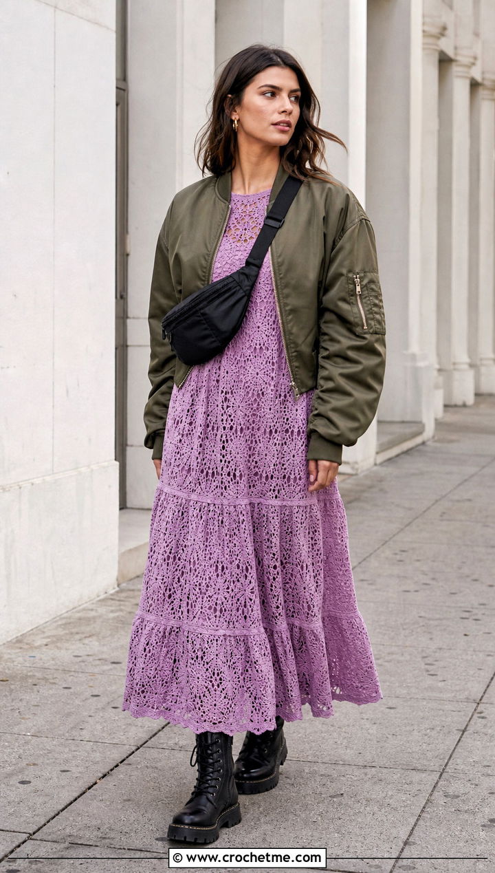 Crochet Prairie Dress With Combat Boots - 35 vintage crochet dress outfit ideas