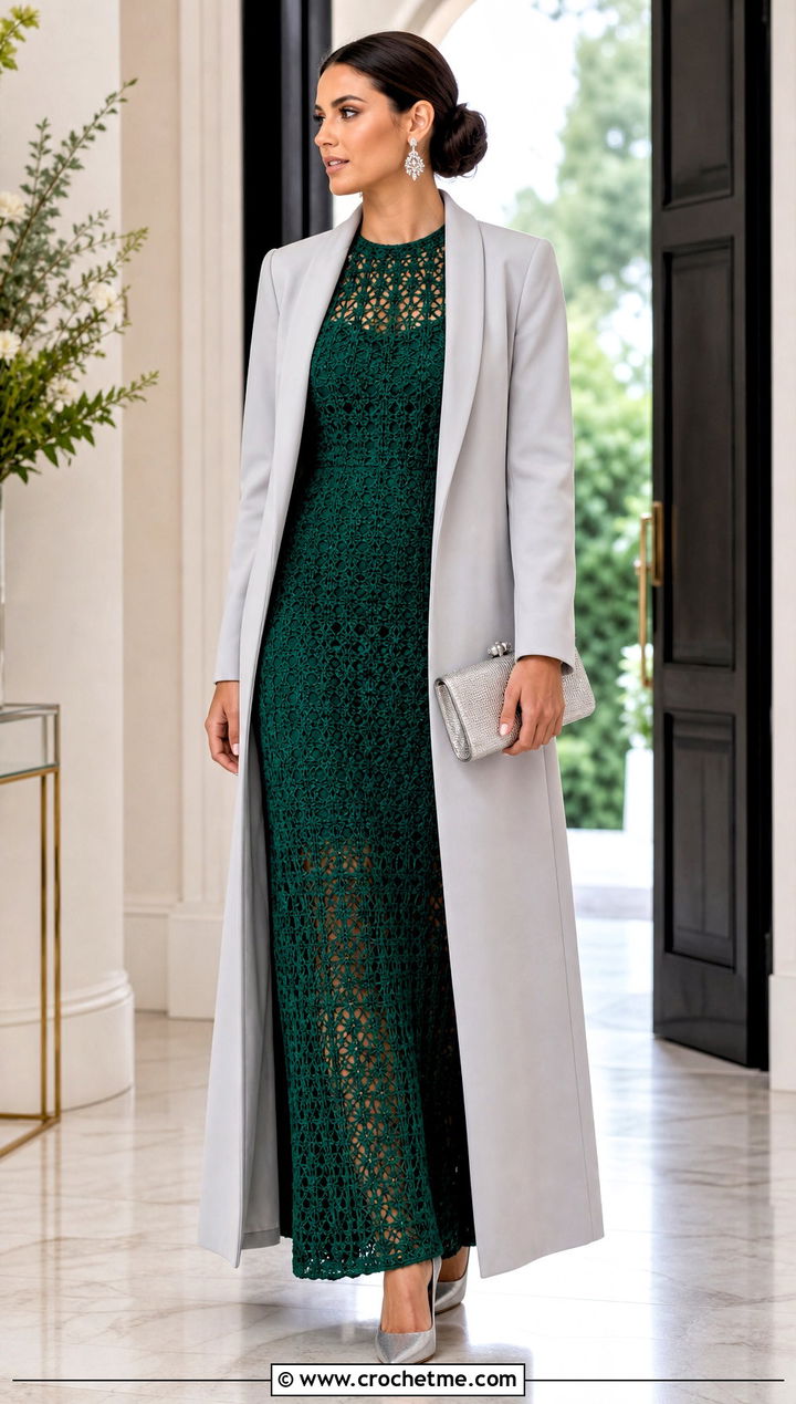 Crochet Prom Dress With Tailored Evening Coat - 30 Prom Crochet Dress outfit ideas