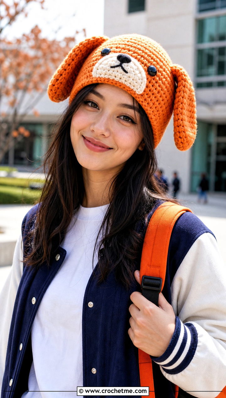Crochet Puppy Amigurumi Hat With Varsity Jacket - 30 crochet amigurumi hat outfit ideas