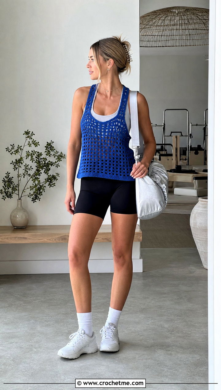 Crochet Racerback Tank With Biker Shorts - 25 crochet workout clothes and outfit ideas