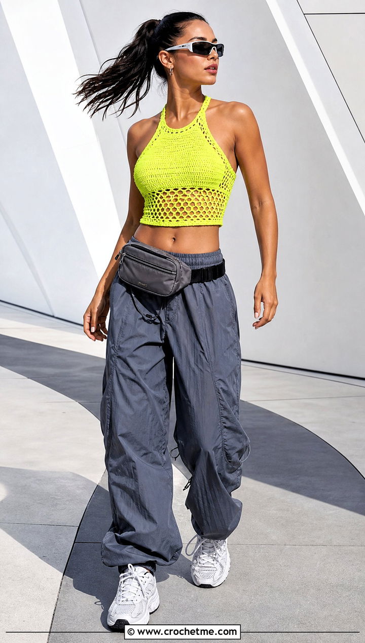 Crochet Racerback Top With Parachute Pants - 30 anime inspired crochet clothes and outfit ideas
