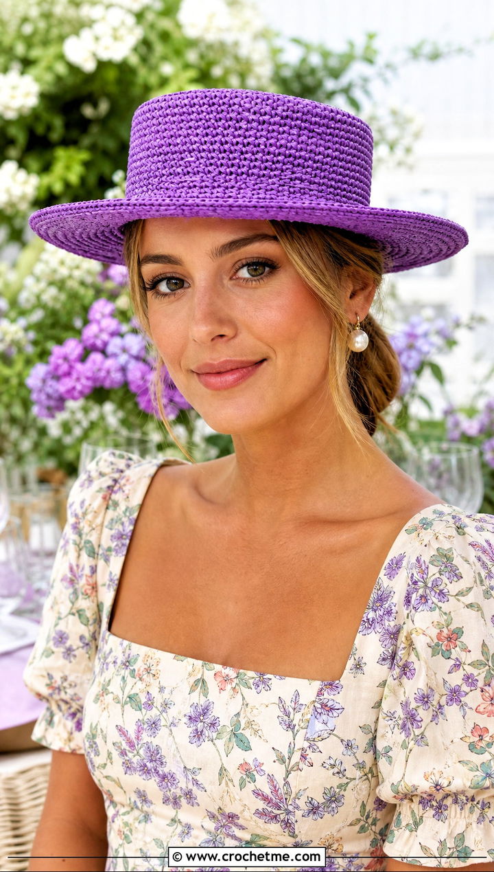 Crochet Raffia Boater Hat With Floral Midi Dress - 30 crochet raffia hat outfit ideas