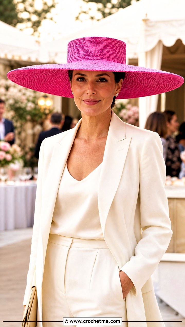 Crochet Raffia Cartwheel Hat With Pantsuit - 30 crochet raffia hat outfit ideas