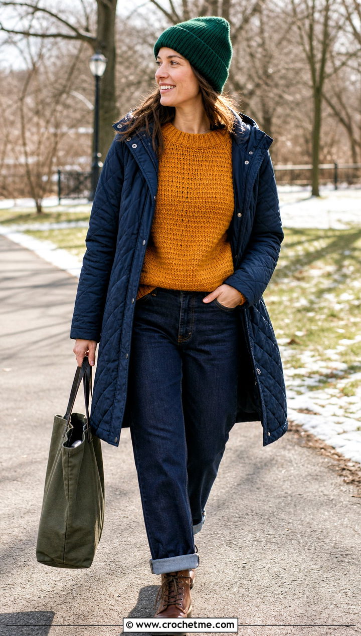 Crochet Raglan Sweater With Relaxed Jeans - 30 crochet winter sweater outfit ideas