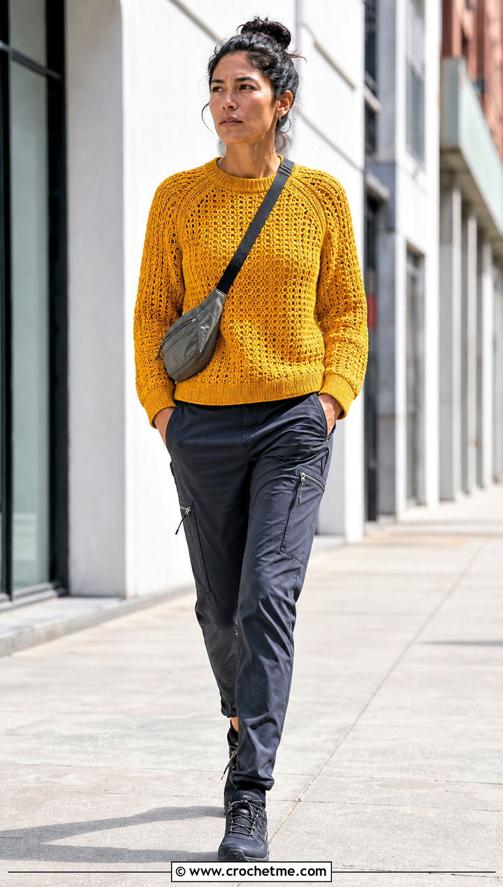 Crochet Raglan Sweater With Technical Pants - 30 Masc Crochet Clothes and outfit ideas