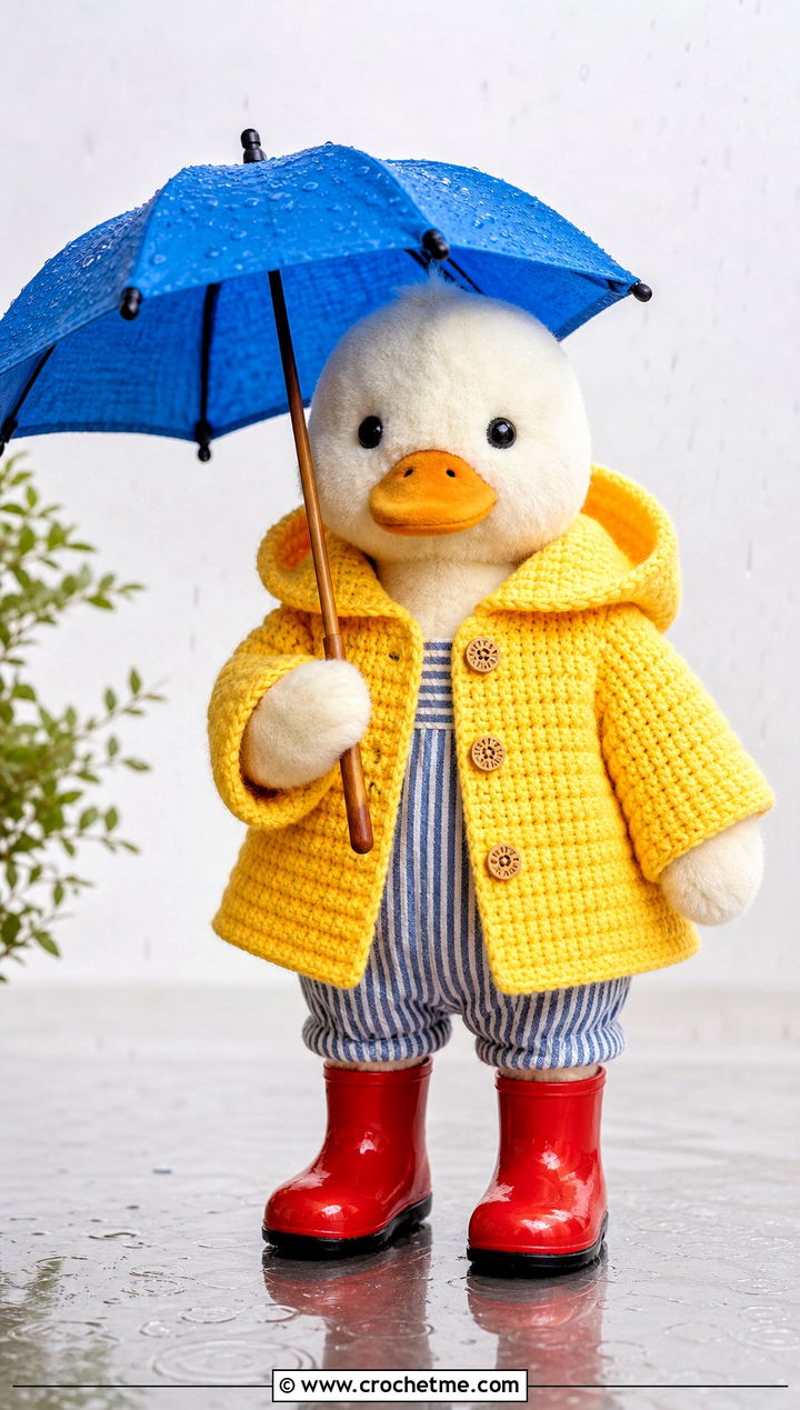 Crochet Raincoat With Striped Romper - 25 Crochet Stuffie Clothes and outfit ideas