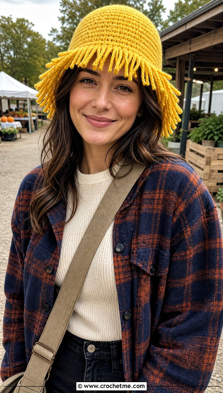 Crochet Ribbed HDC Fun Fringe Hat With Plaid Shirt - 15 Crochet Ribbed Hdc Fun Fringe Hat outfit ideas