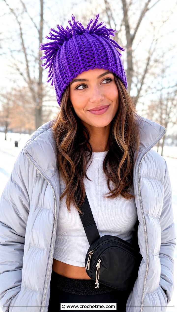 Crochet Ribbed HDC Fun Fringe Hat With Puffer Jacket - 15 Crochet Ribbed Hdc Fun Fringe Hat outfit ideas