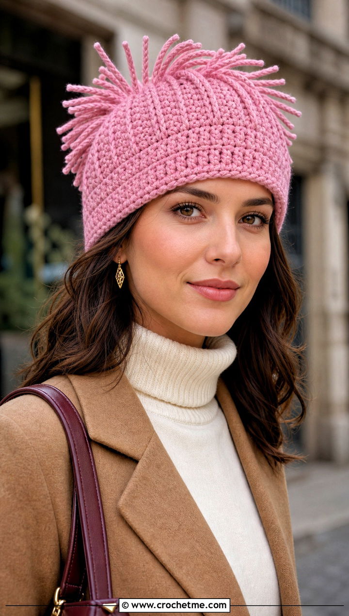 Crochet Ribbed HDC Fun Fringe Hat With Tailored Coat - 15 Crochet Ribbed Hdc Fun Fringe Hat outfit ideas