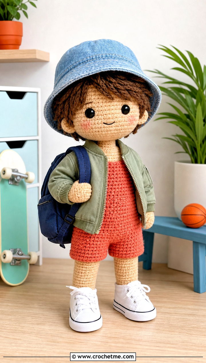 Crochet Romper With Bomber Jacket - 15 Clothes For Amigurumi outfit ideas