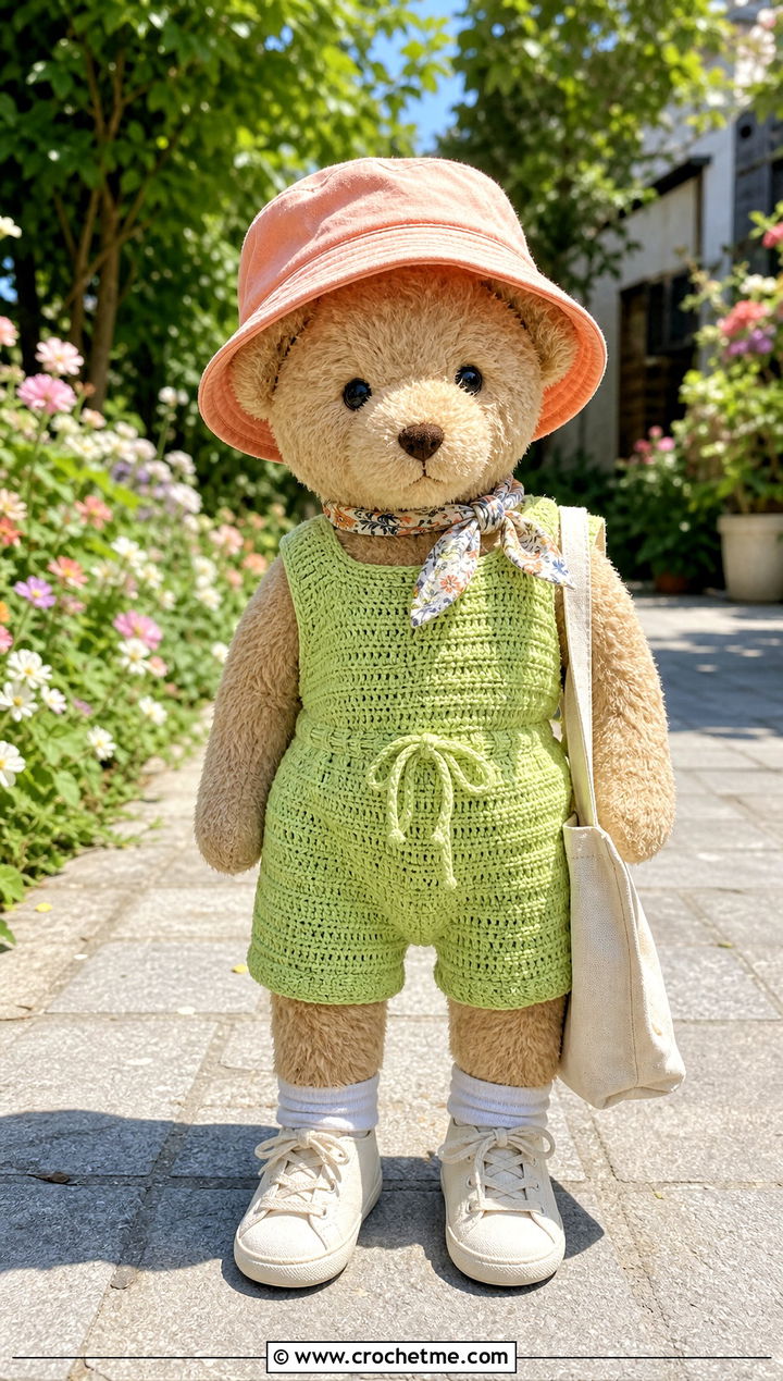Crochet Romper With Bucket Hat - 35 crochet teddy clothes and outfit ideas
