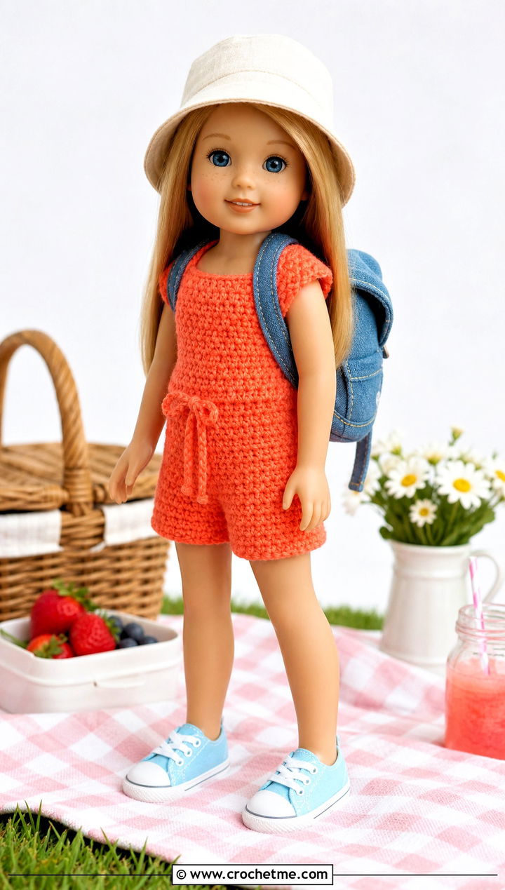 Crochet Romper With Canvas Sneakers - 15 Crochet Wellie Wishers Doll Clothes and outfit ideas