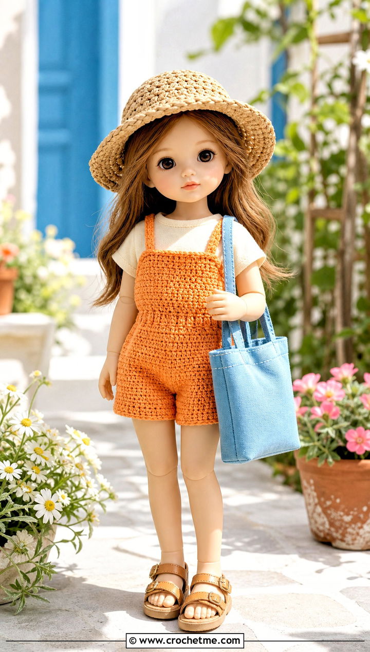 Crochet Romper With Mini Sun Hat - 25 Crochet Small Doll Clothes and outfit ideas