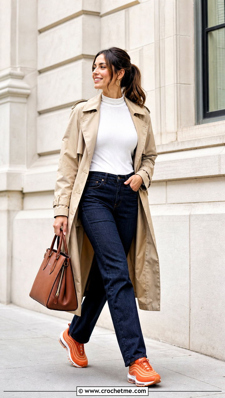 Crochet Rope Nike Air Max With Trench Coat - 35 crochet nike shoes outfit ideas